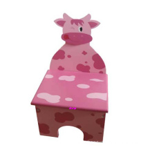Juguete de madera del taburete del color rosado para los cabritos, silla linda y encantadora del juguete de madera para los niños, taburete de madera caliente de la venta con el cuadro de la vaca Wj278095